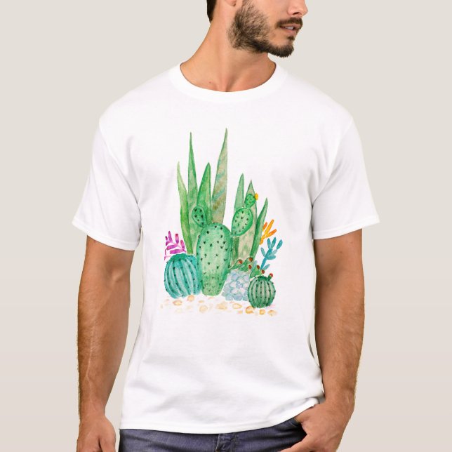 Camiseta Aquarela, cacto, sucultura grande (Frente)