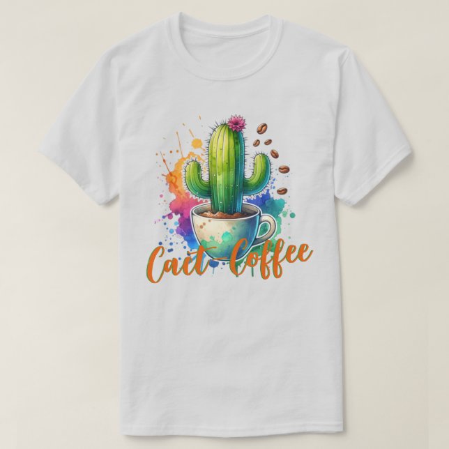 Camiseta Aquarela Cactus que ama café (Frente do Design)