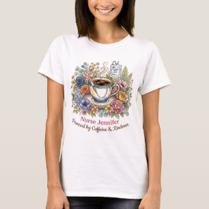 Camiseta Aquarela Café Floral Nome Personalizado Médico