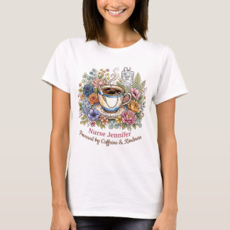 Camiseta Aquarela Café Floral Nome Personalizado Médico