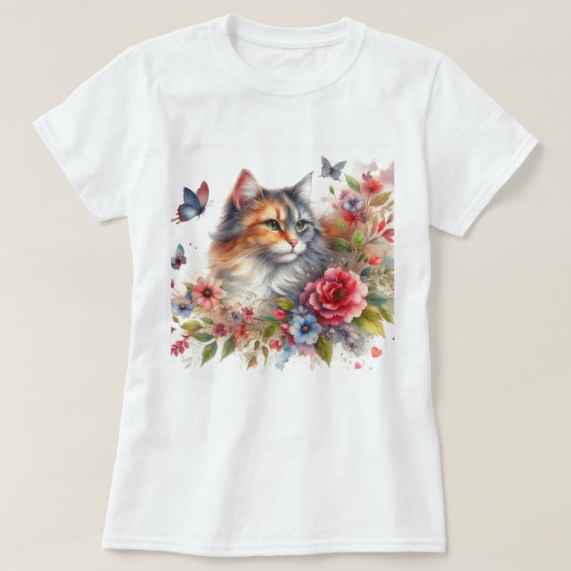 Camiseta Aquarela Calico Cat Ladies (Frente do Design)