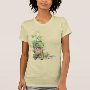 Camiseta Aquarela Casa de Vinho Folhas de Parreira Pássaro 