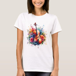 Camiseta Aquarela Cello e Flores