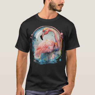 Camiseta Aquarela Colorida Flamingo