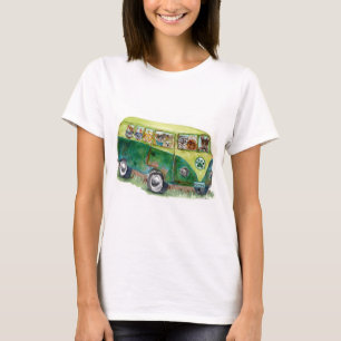 Camiseta aquarela de cheios antigos de ônibus de cães POMDR