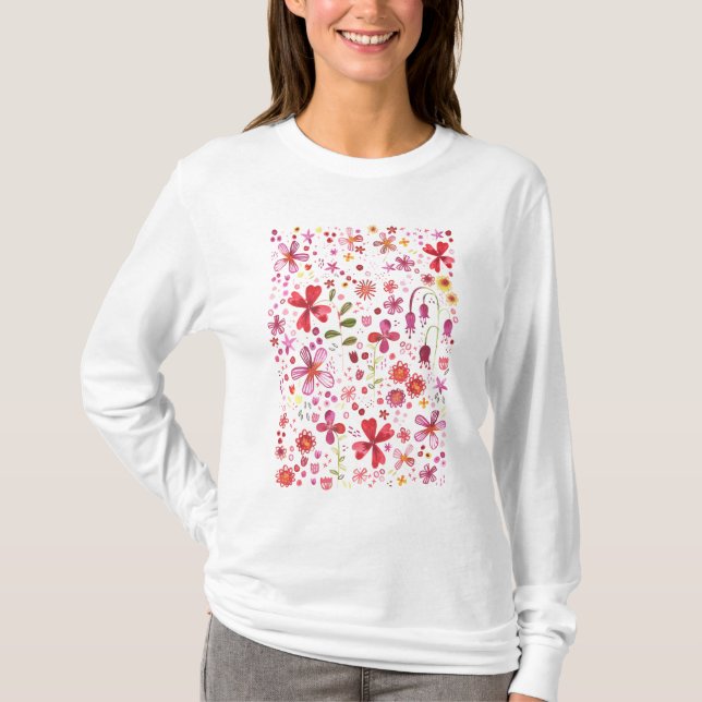 Camiseta Aquarela de Flor Selvagem (Frente)
