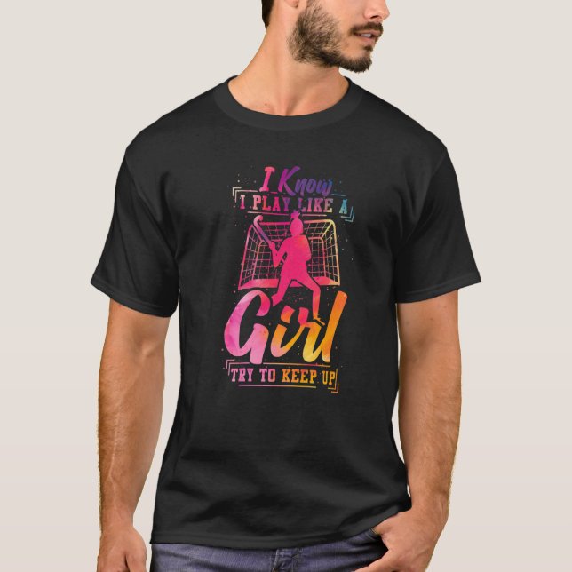 Camiseta Aquarela De Hóquei Em Campo Eu Sei Que Eu Toco Com (Frente)