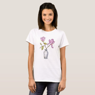Camiseta Aquarela de Magnólia Rosa Elegante