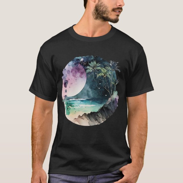 Camiseta Aquarela de praia tropical (Frente)