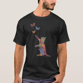 Camiseta Aquarela do gato e das borboletas