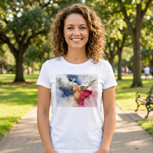 Camiseta Aquarela do Texas Longhorn com Arte do Mapa da Ban