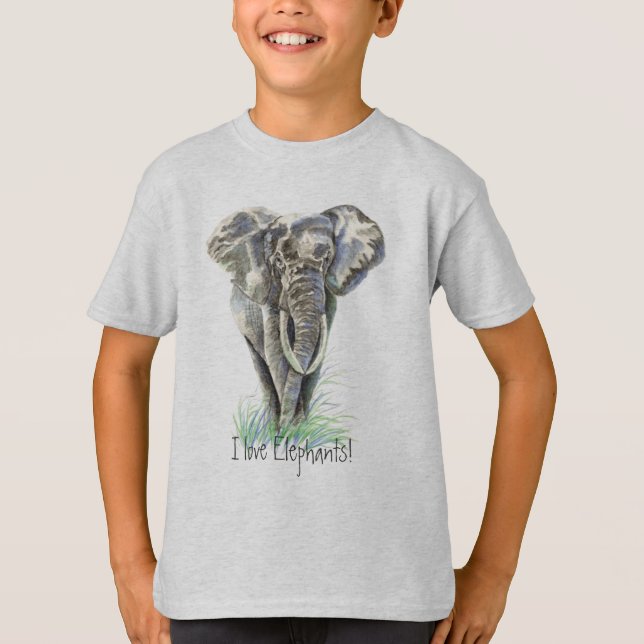 Camiseta Aquarela Elefante Africano, Arte Animal (Frente)