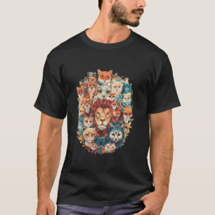Camiseta Aquarela Gato Raposa Leão Arte Amantes de Animais
