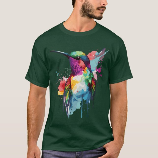 Camiseta Aquarela Hummingbird Colorful Bird Watcher Frien (Frente)