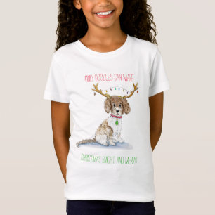 Camiseta Aquarela Labradoodle Luzes de Natal Chifres