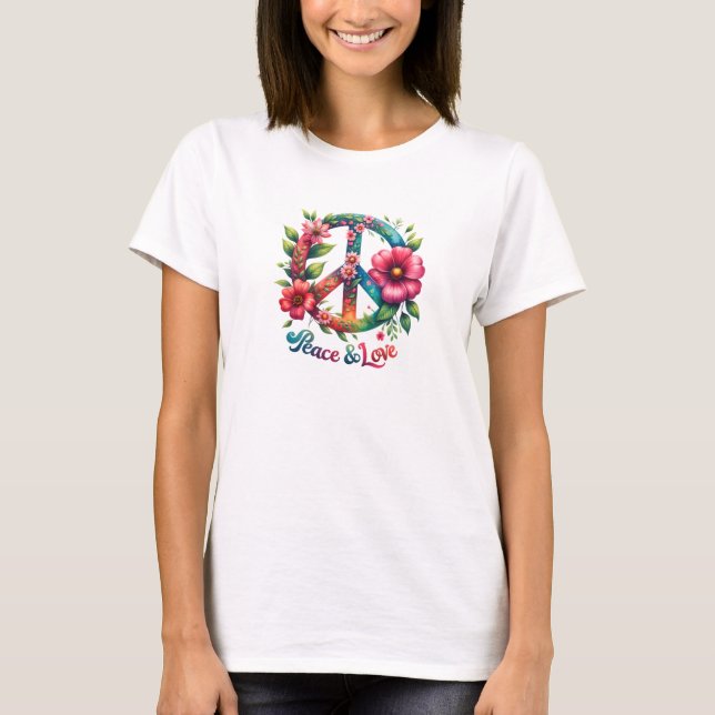 Camiseta Aquarela retro-sulco paz e amor floral (Frente)