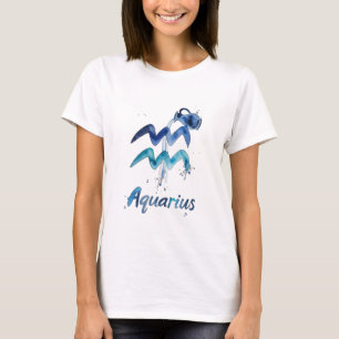 Camiseta Aquarela Signo do Zodíaco Aquário Janeiro Fevereir