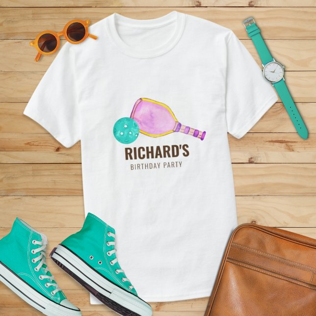 Camiseta Aquarela Tema Pickleball Luz Festa de Aniversário (Criador carregado)