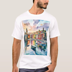 Camiseta Aquarela Vernazza Cinque Terre Itália Colorida