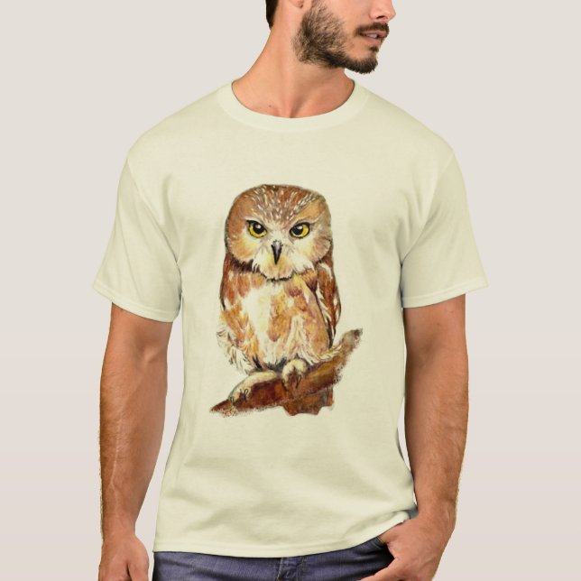 Camiseta Aquarela Via Coruja Branca Arte Natureza (Frente)
