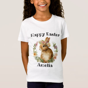 Camiseta Aquarela Vintage Coelho de Páscoa Floral Retro 