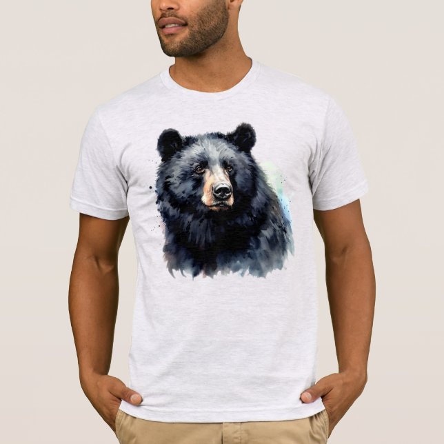 Camiseta Aquarelas Black Bear Animal Willife Nature Art (Frente)