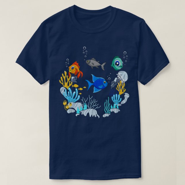 Camiseta Aquário De Pesca Submarino De Peixes (Frente do Design)