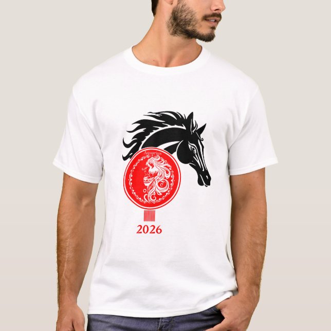 Camiseta Aquário x Ano do Cavalo 2026 (Frente)