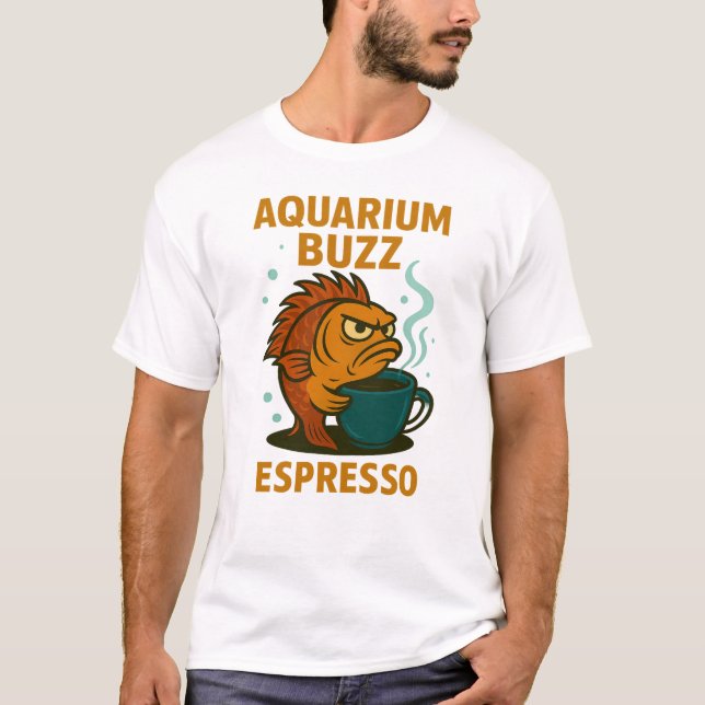 Camiseta Aquarium Buzz Espresso - Peixes Irritados (Frente)