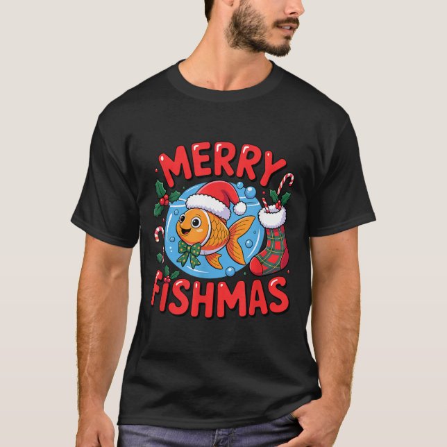 Camiseta Aquarium Lover Trocal Fiank Christmas Merry Fishma (Frente)