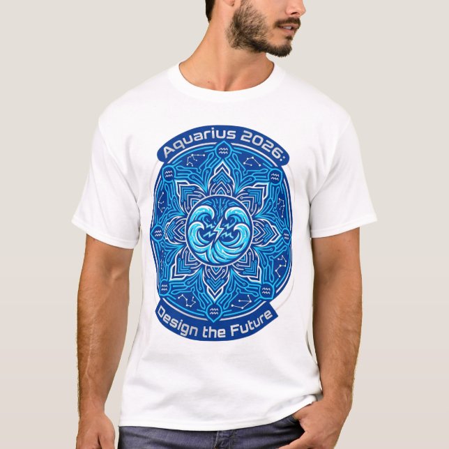 Camiseta Aquarius 2026 Zodiac Mandala | Futuristic Astrolog (Frente)
