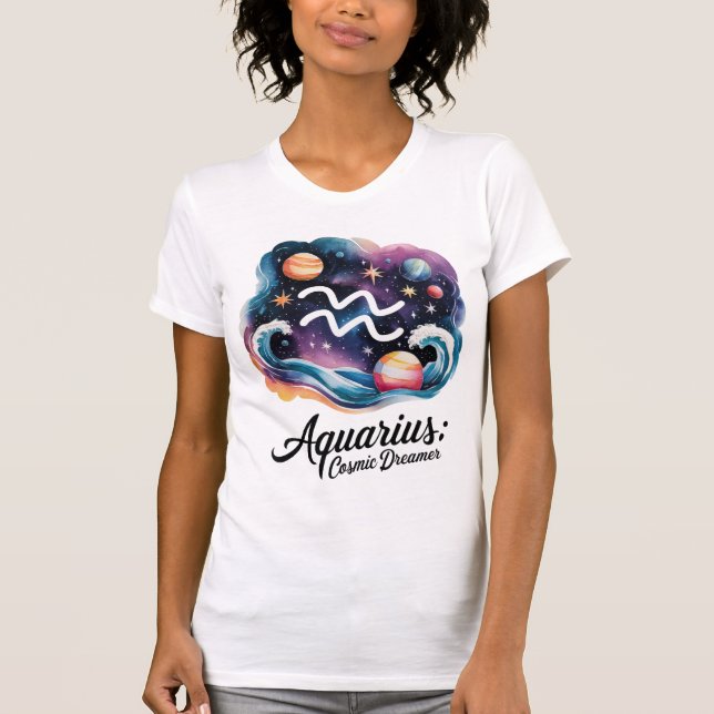 Camiseta Aquarius Cosmic Dreamer Watercolor Sinal Zodiodoro (Frente)