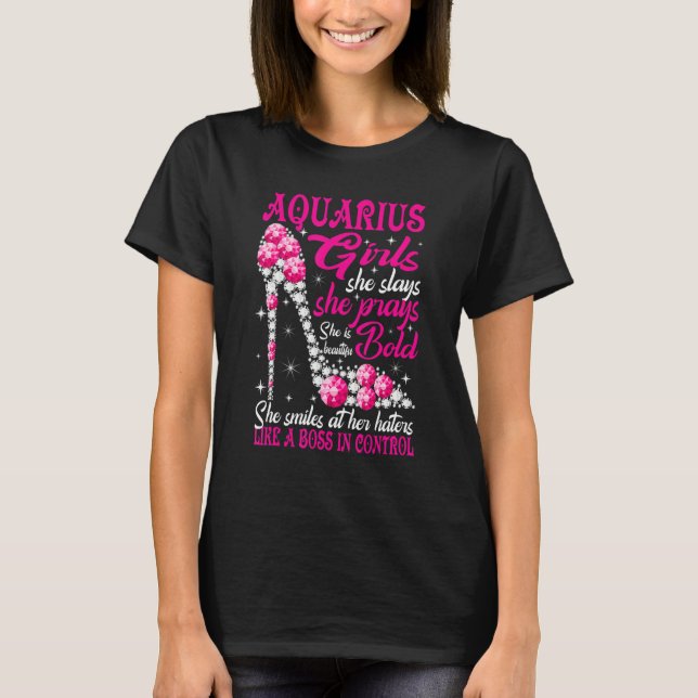 Camiseta Aquarius Girl Like a Boss in Control diamond shoes (Frente)