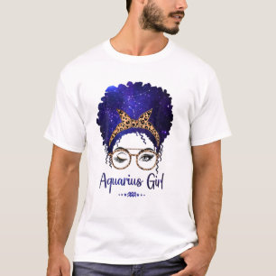 Camiseta Aquarius Girl Zodiac Astrology Star Sign Leopard H