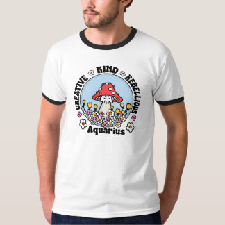 Camiseta Aquarius Mushroom Flowers Sinal Zodiac