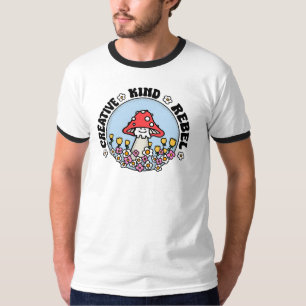 Camiseta Aquarius Mushroom Flowers Zodiac Sinal T-Shirt Cut