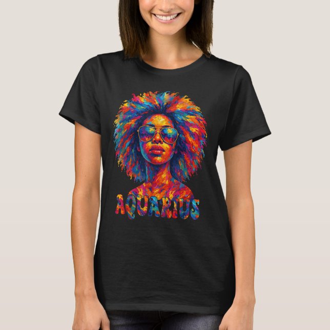 Camiseta Aquarius Queen Afro Art African American Women Zod (Frente)