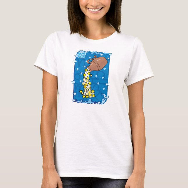 Camiseta Aquarius Vase lança estrelas de água no céu noturn (Frente)