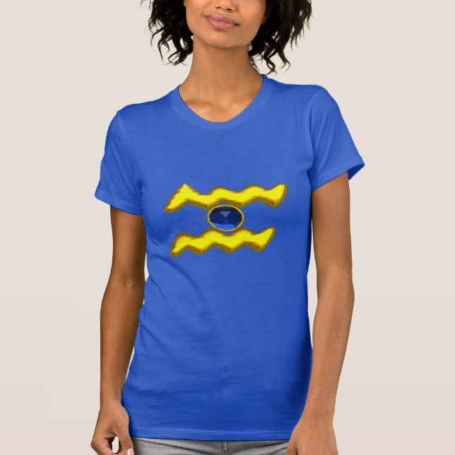 CAMISETA AQUARIUS/ZODIAC JOIAS DE ANIVERSÁRIO DOURADO (Frente)