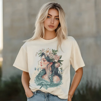 Camiseta Aquarius Zodiac, Mulher Floral, Amantes Botânicos