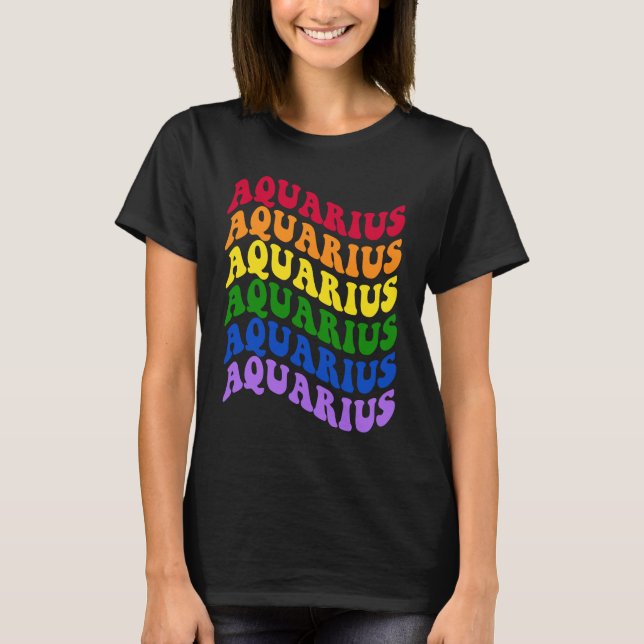 Camiseta Aquarius Zodiac Sign LGBT Gay Pride LGBTQ Rainbow  (Frente)
