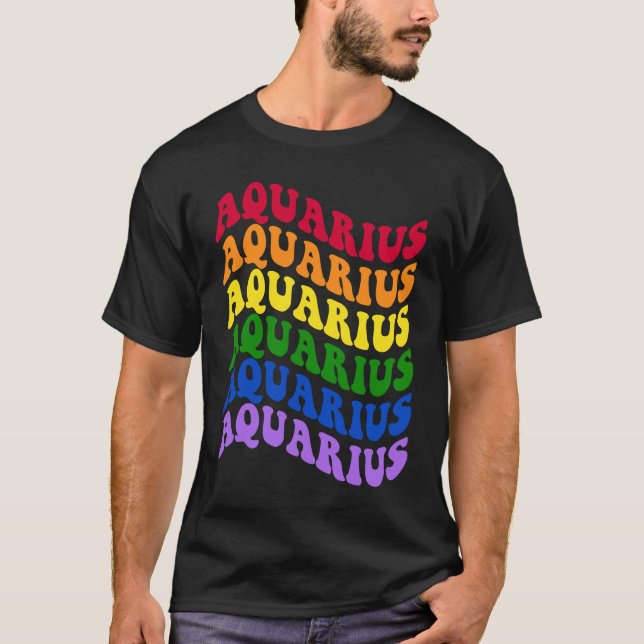 Camiseta Aquarius Zodiac Sign LGBT Gay Pride LGBTQ Rainbow  (Frente)