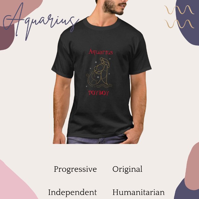 Camiseta Aquarius Zodiac Tipografia Dourada Gráfico Vermelh (Criador carregado)