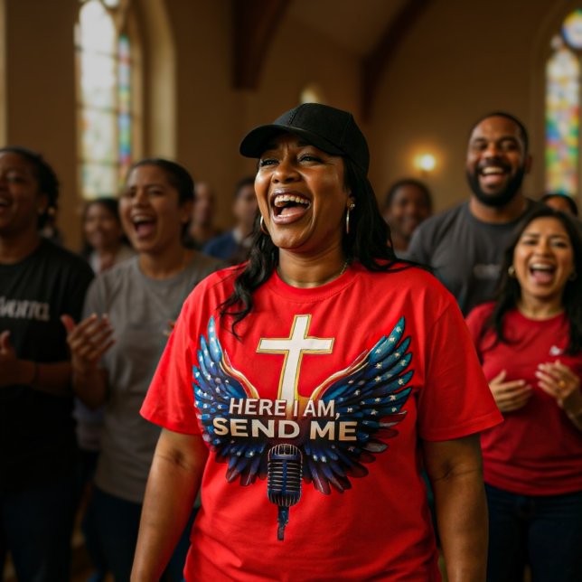 Camiseta Aqui Estou, Mande-Me (Criador carregado)