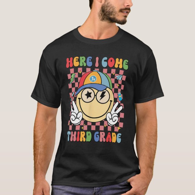 Camiseta Aqui Eu Vim A 3ª Série Groovy Sorrindo Cheque (Frente)