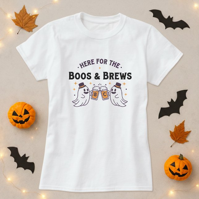 Camiseta Aqui para o Boos e Brews Halloween Tee; Ghost Beer (Criador carregado)