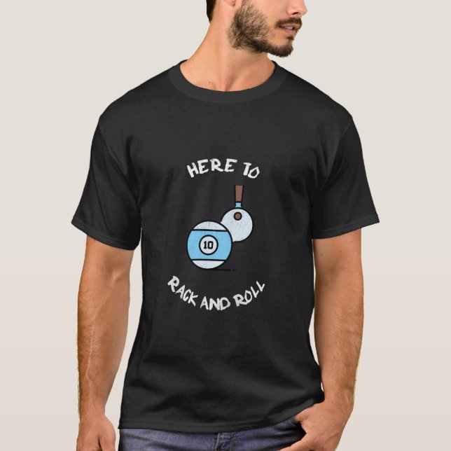 Camiseta Aqui para Rack e Roll Piscina Aimitando Bilhares (Frente)