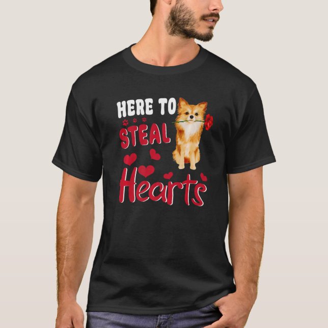 Camiseta Aqui Para Roubar Corações Engraçados Cachorro Pome (Frente)