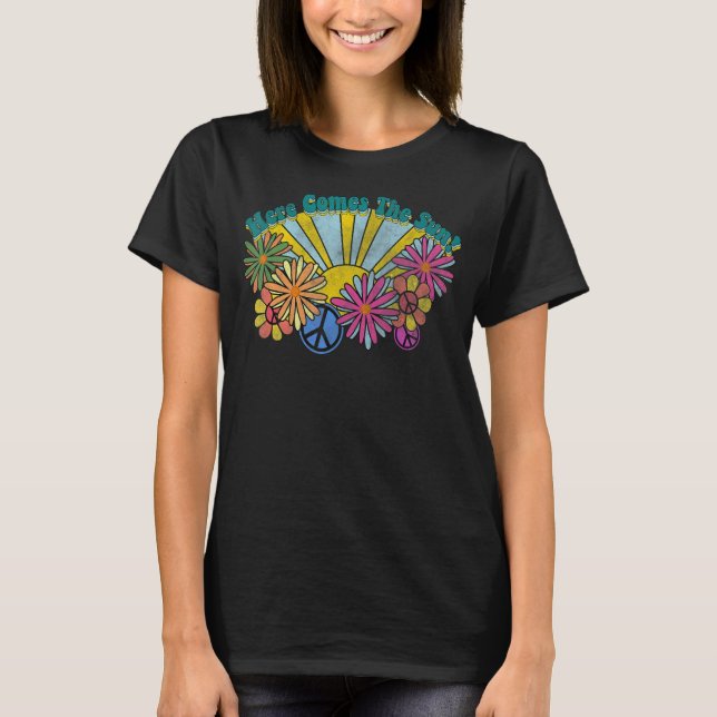 Camiseta Aqui Vem O Sinal De Paz De Hippie Primavera Sol Fl (Frente)