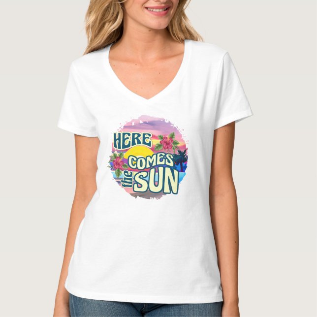Camiseta Aqui vem o Sol Retro Tropical Praia Havaiana (Frente)